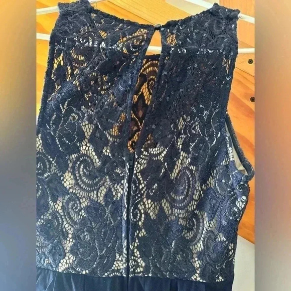 Navy Blue Lace Hi-Low Formal Dress - Picture 4 of 6